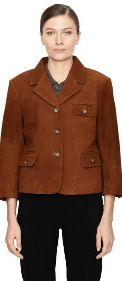 Cropped Velourslederjacke Braun