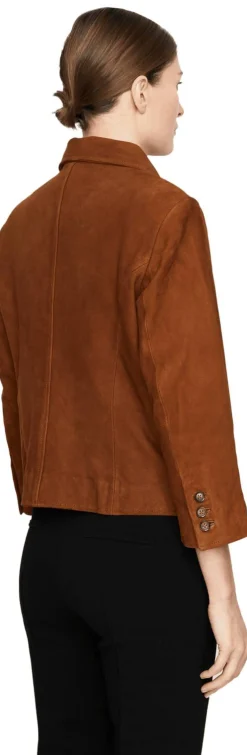 Cropped Velourslederjacke Braun