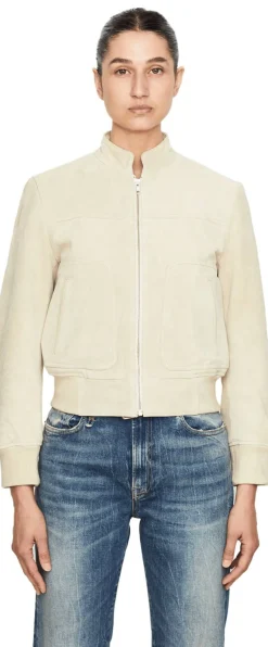 Cropped Velourslederjacke Crème