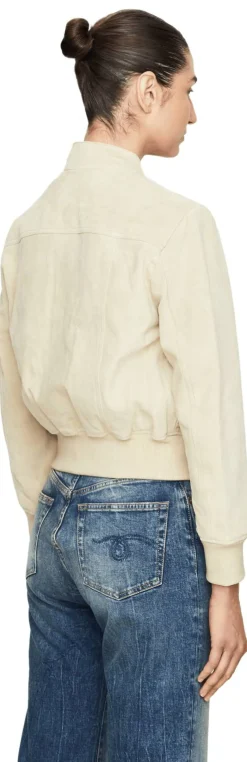 Cropped Velourslederjacke Crème