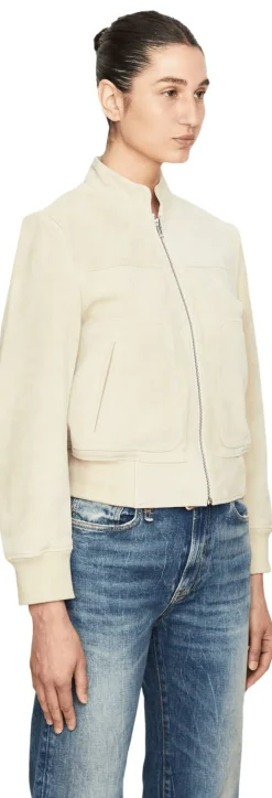 Cropped Velourslederjacke Crème