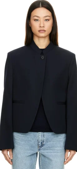 Cropped Wollblazer Marineblau