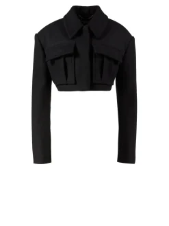 Cropped Wolljacke Marineblau