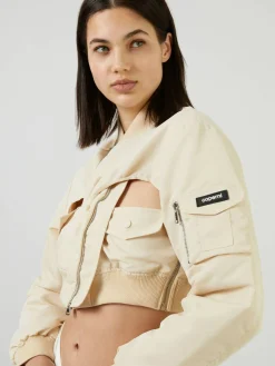 Cut-Out Cropped Bomberjacke Crème