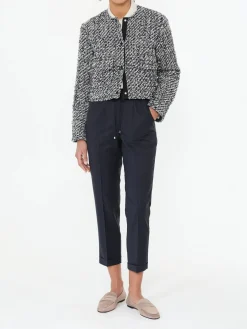 Daunenjacke aus Tweed 'Dauphin' Blau/Weiß