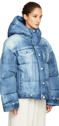 Daunenjacke mit Trompe-l’oeil-Print Blau