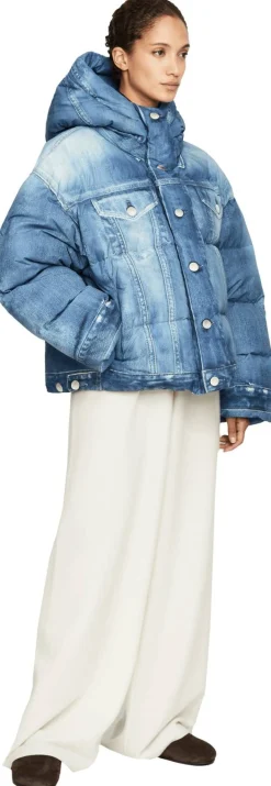 Daunenjacke mit Trompe-l’oeil-Print Blau