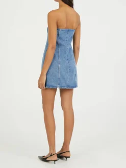Denim Bustier Minikleid Blau