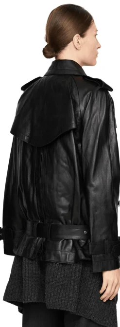 Doppelreihige Lederjacke mit Wolljacke Schwarz
