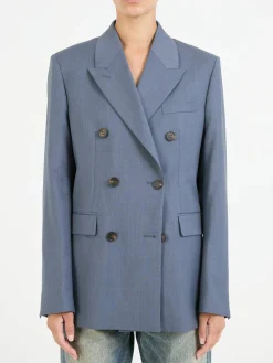 Doppelreihiger Wollblazer 'Diva' Eisblau