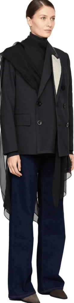 Doppelreihiger Woll-Blazer mit Chiffonbesätzen Anthrazit