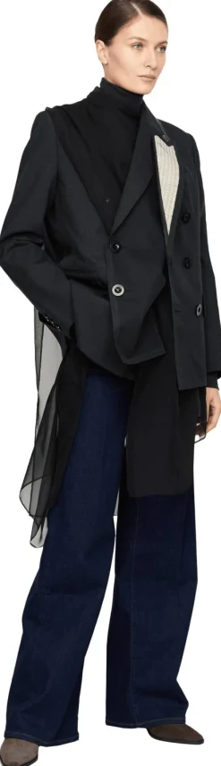 Doppelreihiger Woll-Blazer mit Chiffonbesätzen Anthrazit