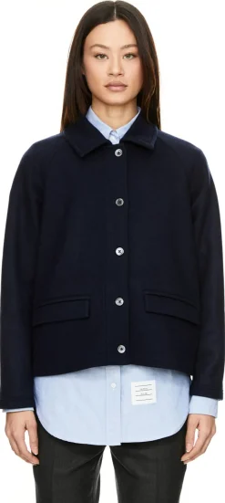 Doppelseitige Jacquard-Wolljacke Marineblau