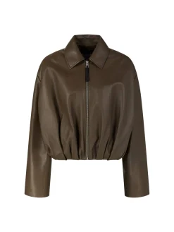 Drapierte Jacke aus Nappa-Kalbsleder Dunkelgrün