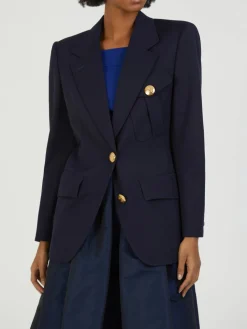 Einreihiger Blazer im Militärstil Marineblau