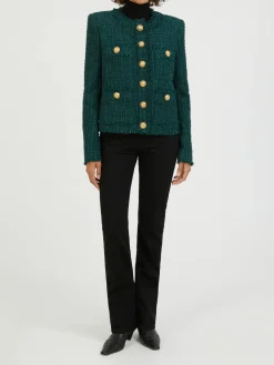 Einreihige Tweed-Jacke Dunkelgrün