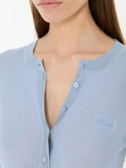 Feinstrick Langarmshirt aus Wolle Hellblau