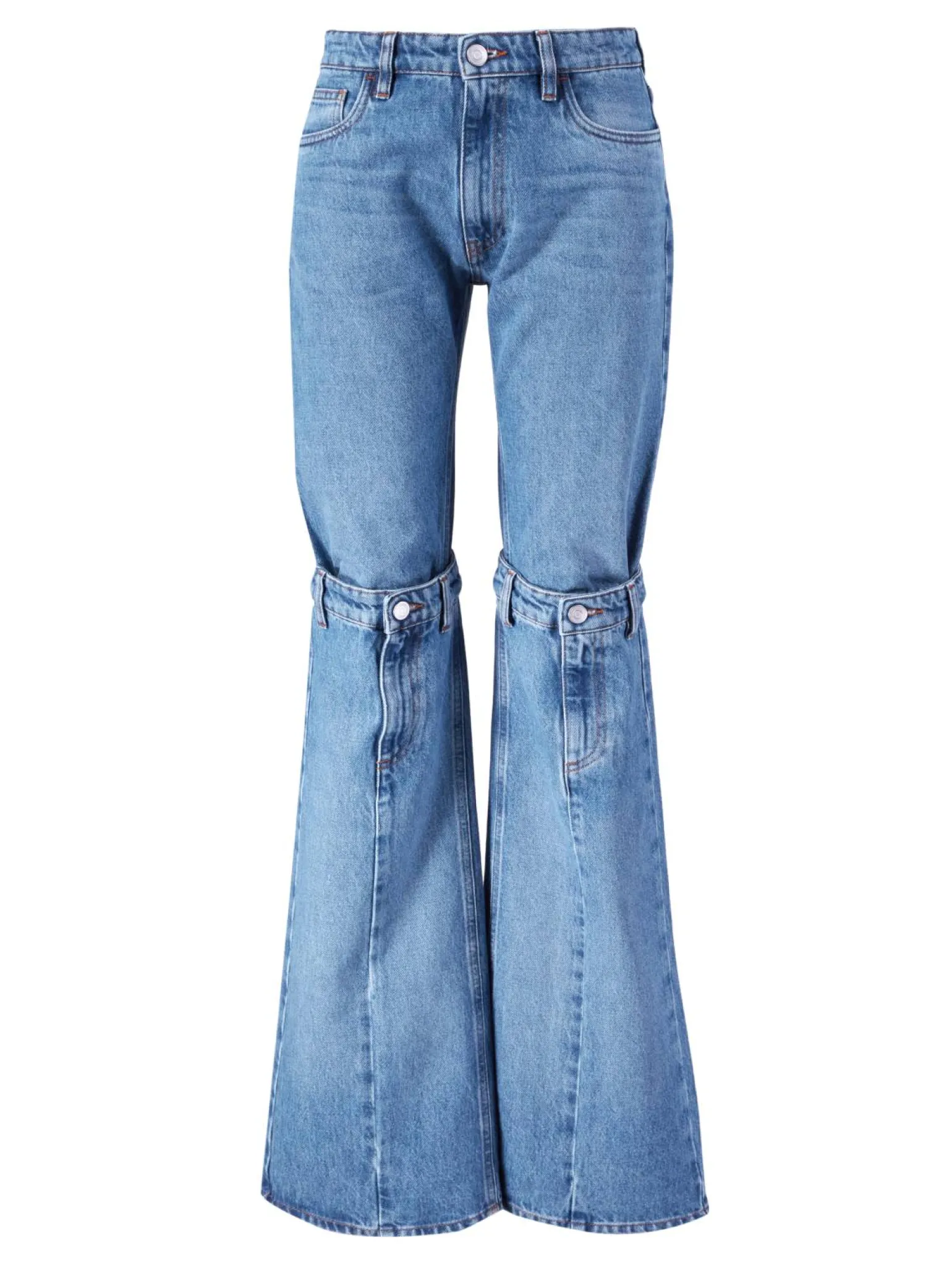 Flared-Leg Jeans mit offenem Knie Blau