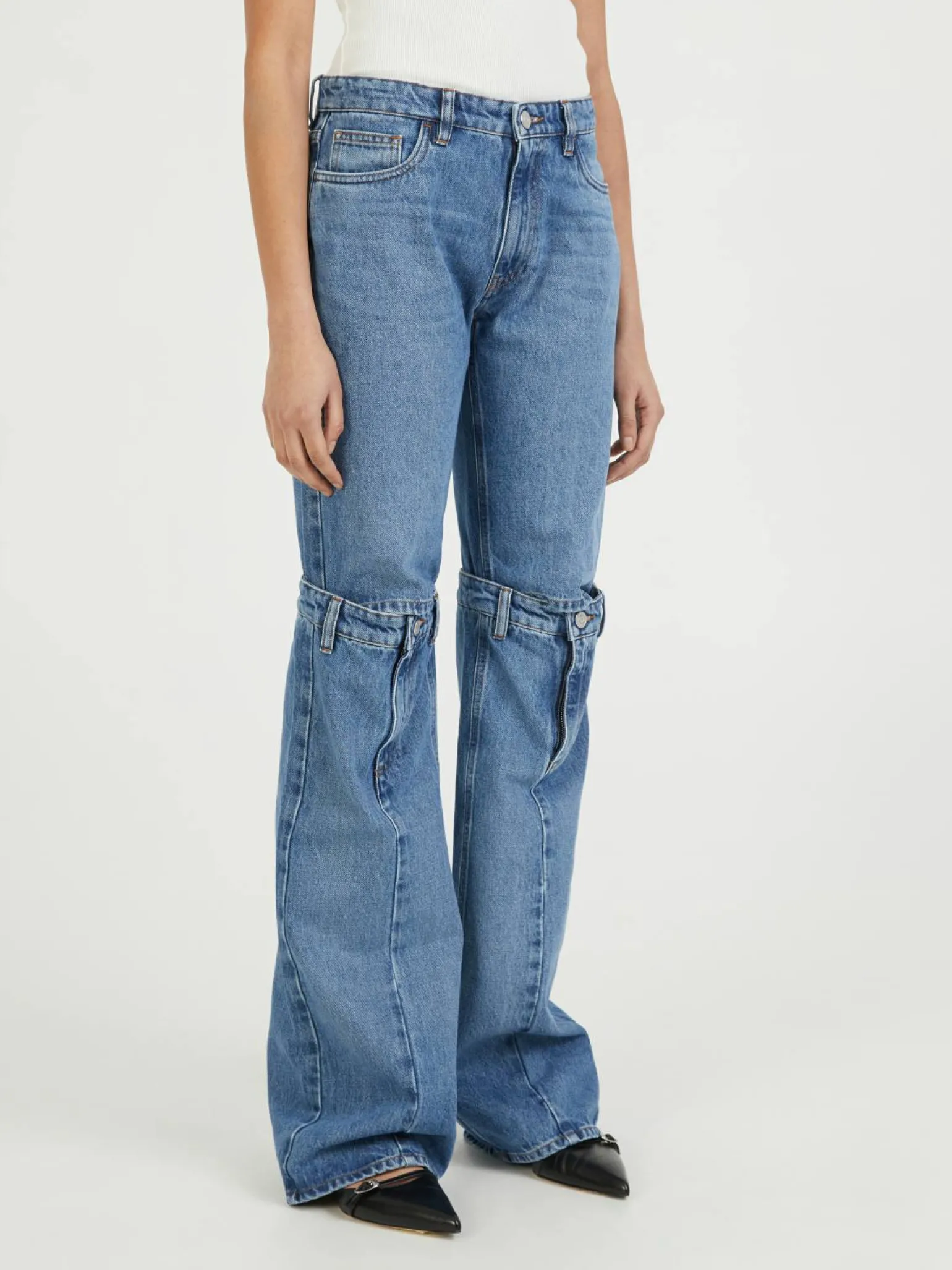 Flared-Leg Jeans mit offenem Knie Blau