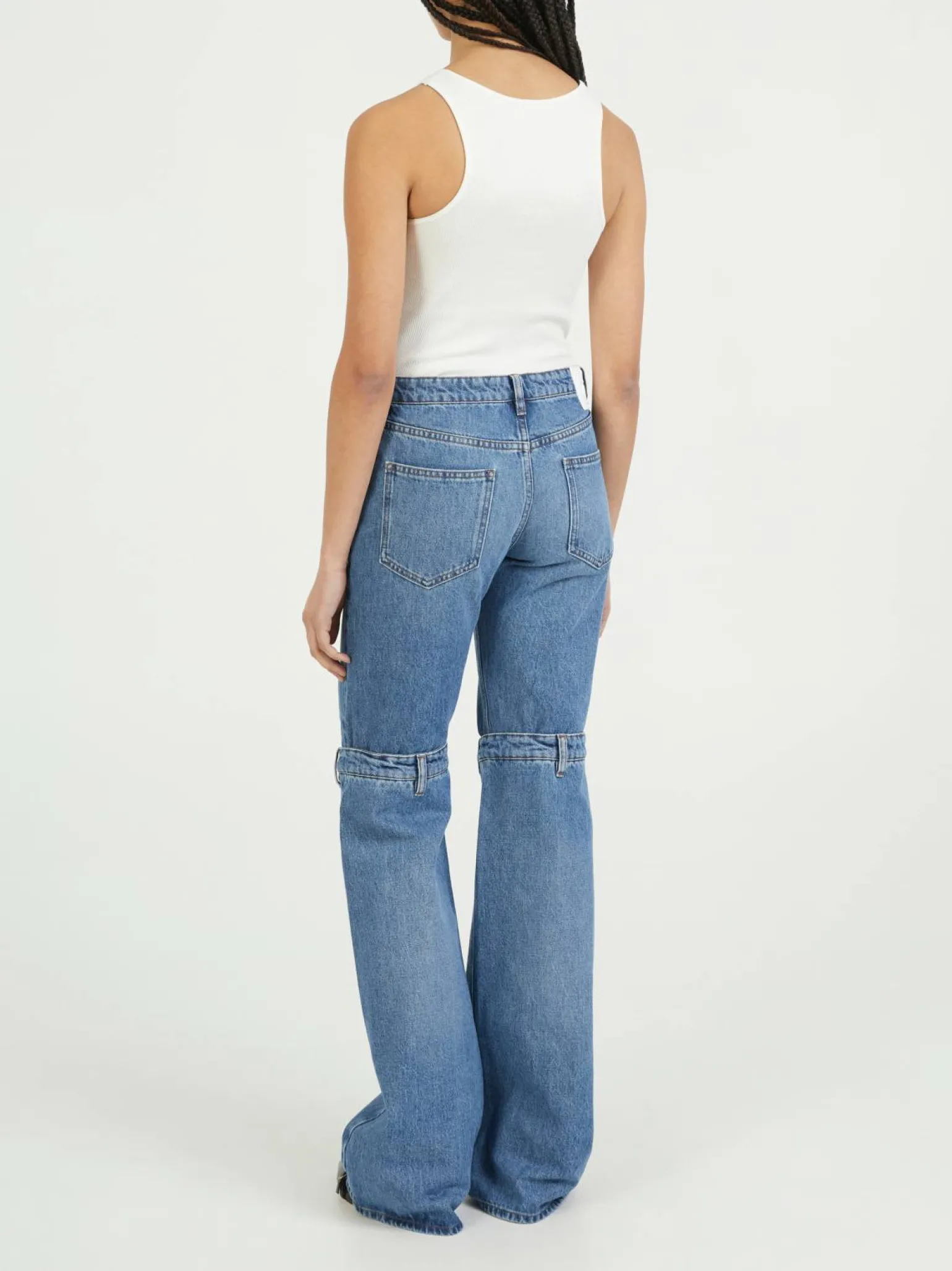 Flared-Leg Jeans mit offenem Knie Blau