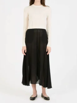 Fließende Hose aus Seidengeorgette Schwarz