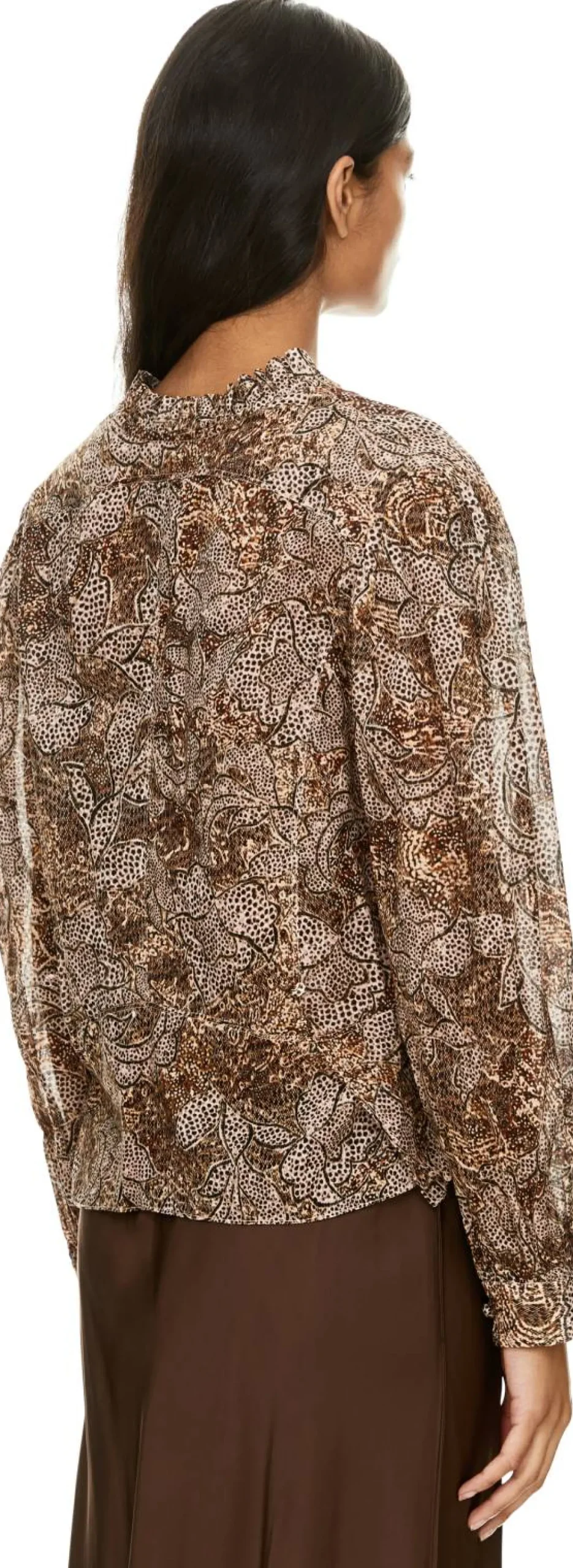 Florale Bluse 'Celeny' mit Volants Braun