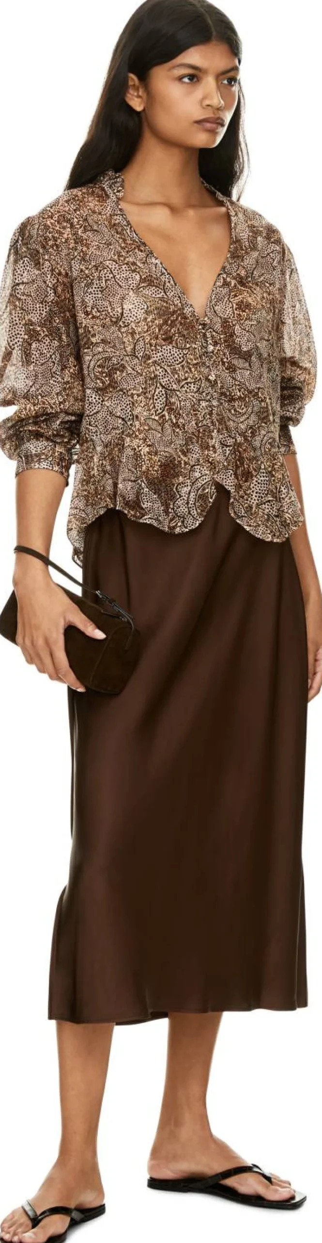 Florale Bluse 'Celeny' mit Volants Braun