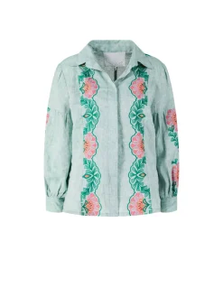 Florale Bluse 'Salvia' mit Stickerei aus Leinen Grün