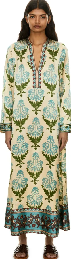 Floraler Kaftan 'Jenna' aus Seide Grün