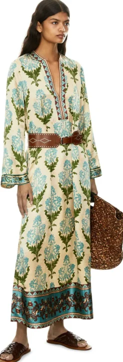 Floraler Kaftan 'Jenna' aus Seide Grün
