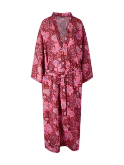 Floraler Voile-Sommermantel mit Taillenband Rot