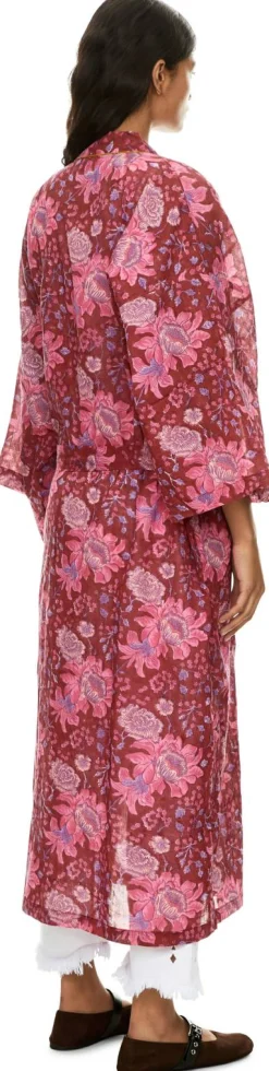 Floraler Voile-Sommermantel mit Taillenband Rot