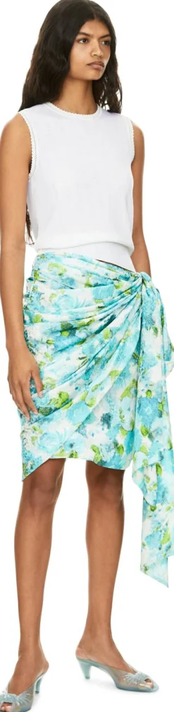 Floraler Wickelrock aus Seidenjacquard Petrol