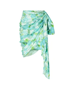 Floraler Wickelrock aus Seidenjacquard Petrol