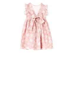 Florales Leinenkleid mit Schleife Rosa