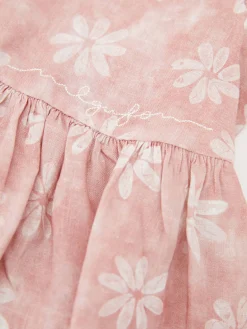 Florales Leinenkleid mit Schleife Rosa