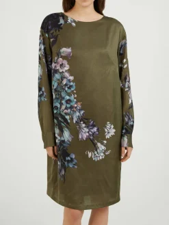 Florales Seidenkleid 'Duzco' Dunkelgrün
