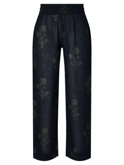 Florale Stoffhose 'Nila' Marineblau