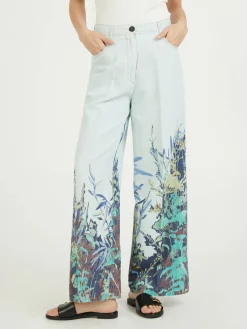 Florale Wide-Leg Jeans Blau
