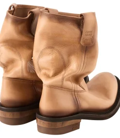 Foule-Leder-Stiefeletten Beige