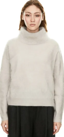 Gebürsteter Cashmere-Pullover 'Embla' mit Stehkragen Kitt