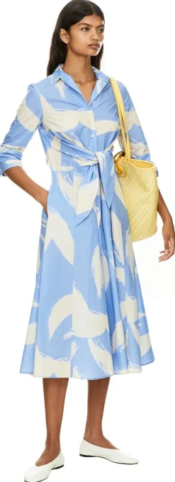 Gemustertes Blusenkleid mit Schleife Hellblau