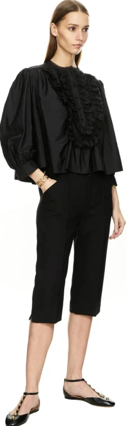 Geraffte Bluse mit Rüschen Schwarz