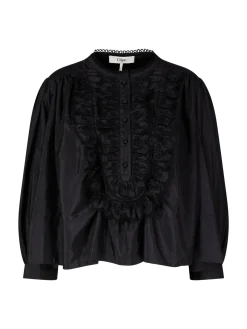 Geraffte Bluse mit Rüschen Schwarz