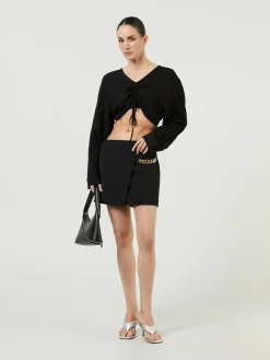 Geraffte Bluse Schwarz
