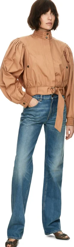 Geraffte Cropped-Jacke aus Baumwollpopeline Braun