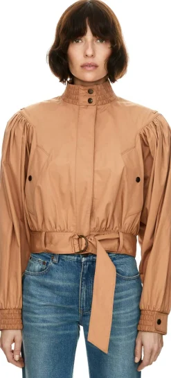 Geraffte Cropped-Jacke aus Baumwollpopeline Braun