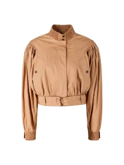 Geraffte Cropped-Jacke aus Baumwollpopeline Braun