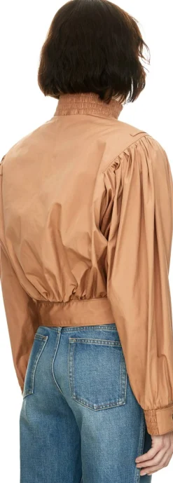 Geraffte Cropped-Jacke aus Baumwollpopeline Braun