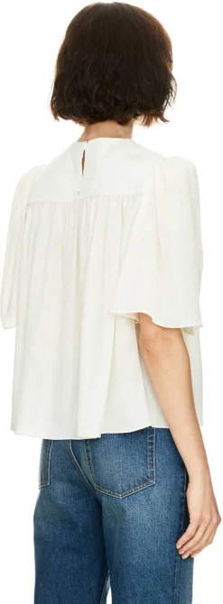 Gerafftes Top aus Seidenjacquard Crème